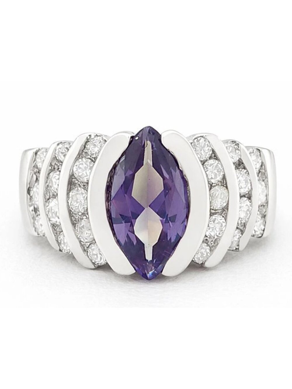Alexandrite 1.23 Cts & Genuine Diamonds Ring SOLID 14k White Gold